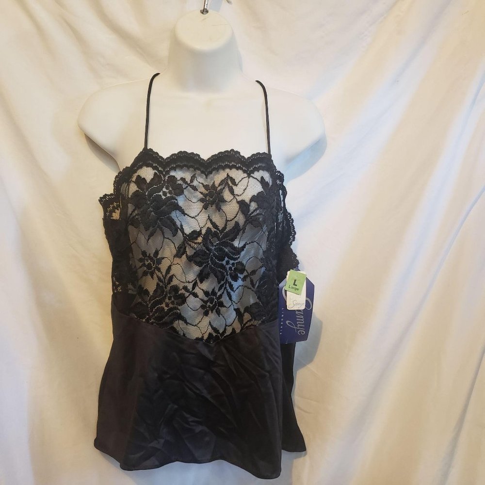 Vintage Samye Lingerie Camisole Top Black Nylon L